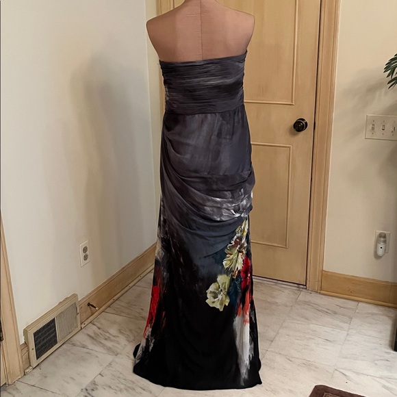 ADRIANNA PAPELL Romantic Moody Chiffon Strapless Ruched Bodice Floral Gown 18/20 - Picture 8 of 16